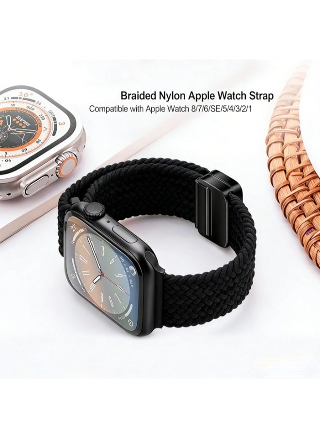 بيلينجدون BEILINGDUNسوار متوافق مع ساعة ابل 46 ملم 45 ملم 44 ملم 42 ملم 41 ملم 40 ملم، سوار رياضي مضفر نايلون مرن قابل للتعديل بابزيم مغناطيسي لسلسلة اي ووتش 9/8/7/6/SE/5/4أسود - Image 4